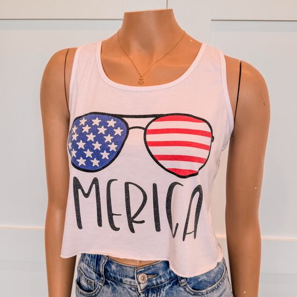 4th of July "Merica" Crop Top Tank, Red White and Blue, Women's Size Small - Picture 4 of 8